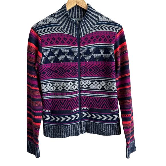 Title Nine Fair Isle Full Zip Washable Wool Sweater Jacket Cardigan M - Picture 1 of 9